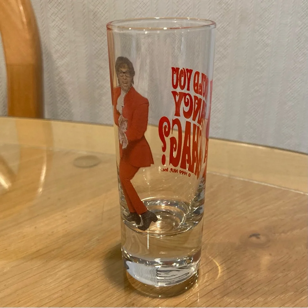 RARE 4 inch tall shot glass, “Austin Powers  The Spy Who Shagged Me”
